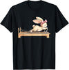 Cute Bunny Doing Pilates Reformer Machine Easter Rabbit T-Shirt in Black