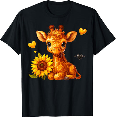 Cute Giraffe with Sunflower T-Shirt