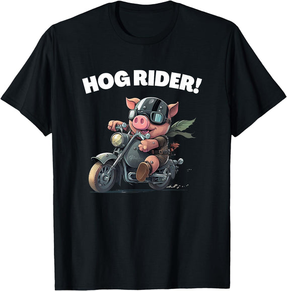 Best Animal Buddies Funny Hog Rider Pig Riding Motorcycle T-Shirt - Black