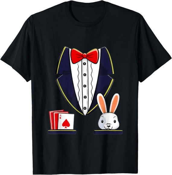 Magician Tuxedo with Cards and Rabbit T-Shirt in Black