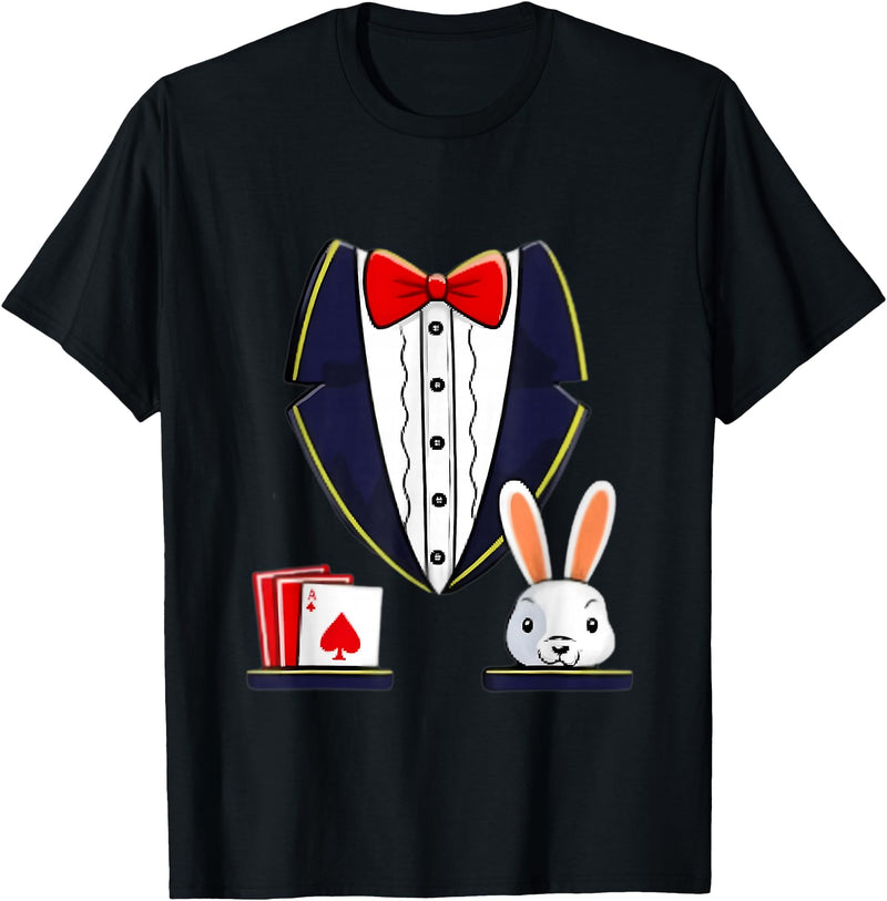 Magician Tuxedo with Cards and Rabbit T-Shirt in Black