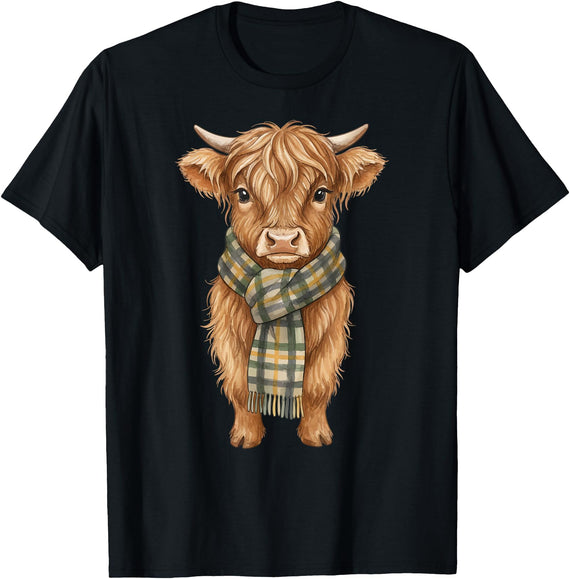 Farmer Cute Women Highland Cow Shirts Cozy Fall Autumn Highland Cow T-Shirt - Black