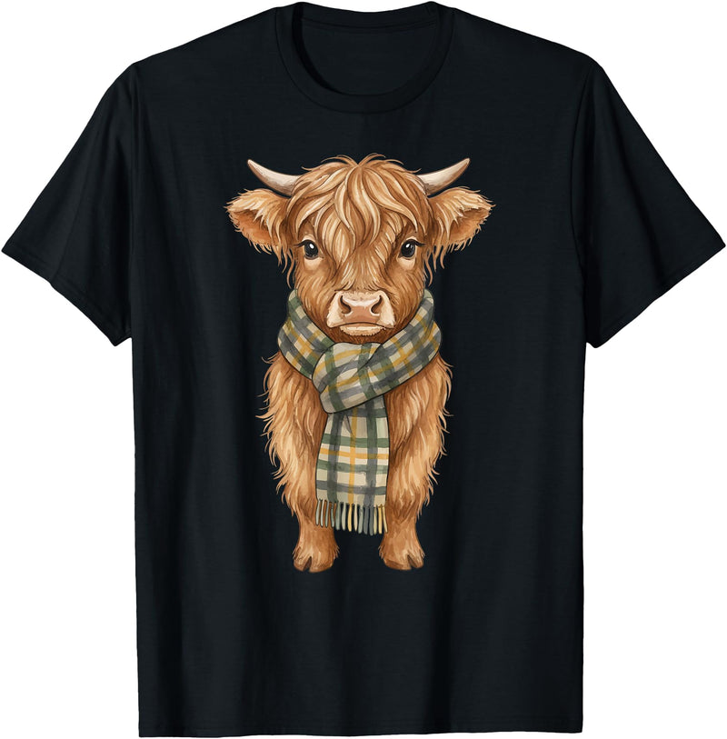 Farmer Cute Women Highland Cow Shirts Cozy Fall Autumn Highland Cow T-Shirt - Black