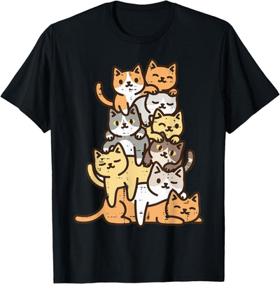 Cat Shirts For Men Women Girls Kids Gift Cat Pile Kawaii Chibi Anime Kitten Kitty Women Girls Kids T-Shirt