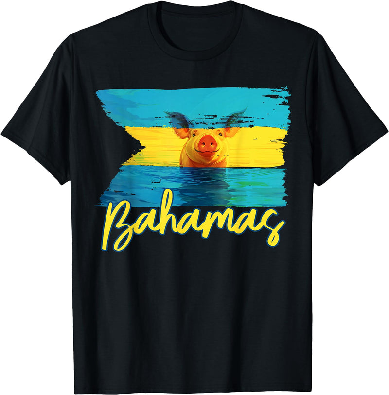 Swimming Pig Bahamas Beach Trips Bahamas Swimming Pig Flag Beach Caribbean Summer Vacation T-Shirt - Black