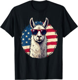 Funny Llama Alpaca Animal Lover Gifts Clothing Llama Alpaca American Flag USA Patriotic T-Shirt - Black