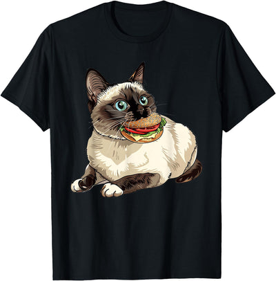 Snowshoe Cat Domestic Cat Breed Kitten Designs Snowshoe Cat Eating A Hamburger T-Shirt