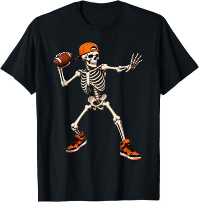 Funny Halloween Tees for Men Women Kids. Funny Skeleton Playing Football Halloween Men Boys Kids T-Shirt