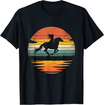 Vintage Retro Horse Clothes Design. Girl Horse Riding Vintage Cowgirl Retro Sunset Horse T-Shirt