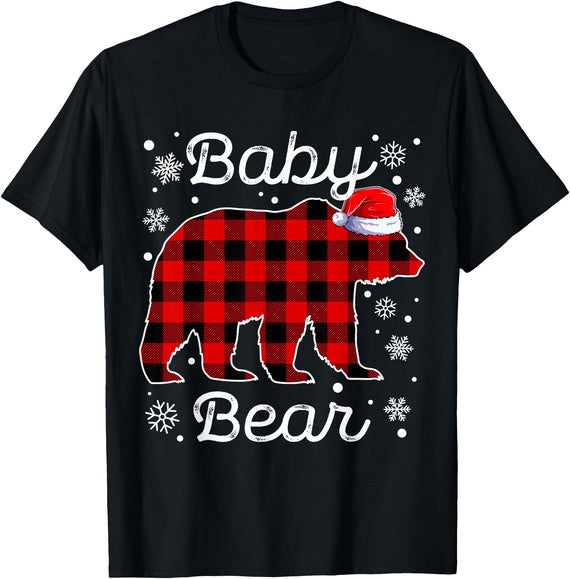 Bear Christmas Pajamas Family Tee Baby Bear Christmas Pajamas Red Plaid Buffalo Family T-Shirt - Black