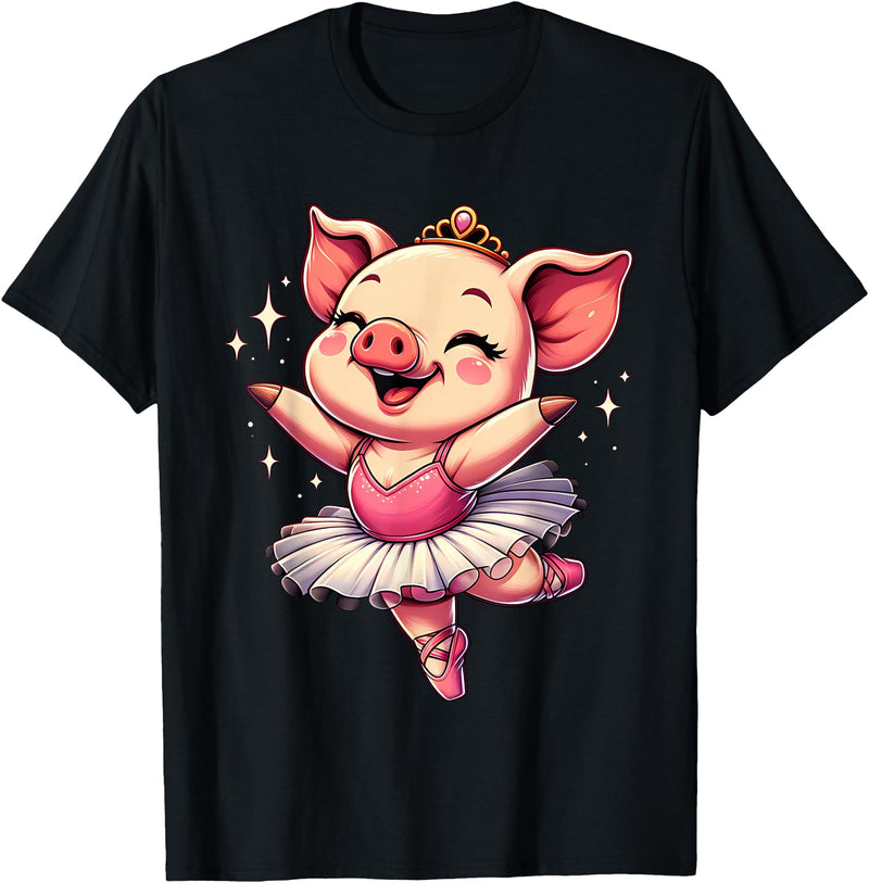 Pig Ballet Dancer Ballerina Pig Dancing T-Shirt - Black
