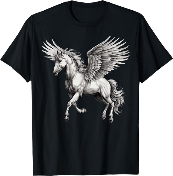 Cool Style Pegasus Majestic Winged Horse Mythology Fantasy Art T-Shirt - Black