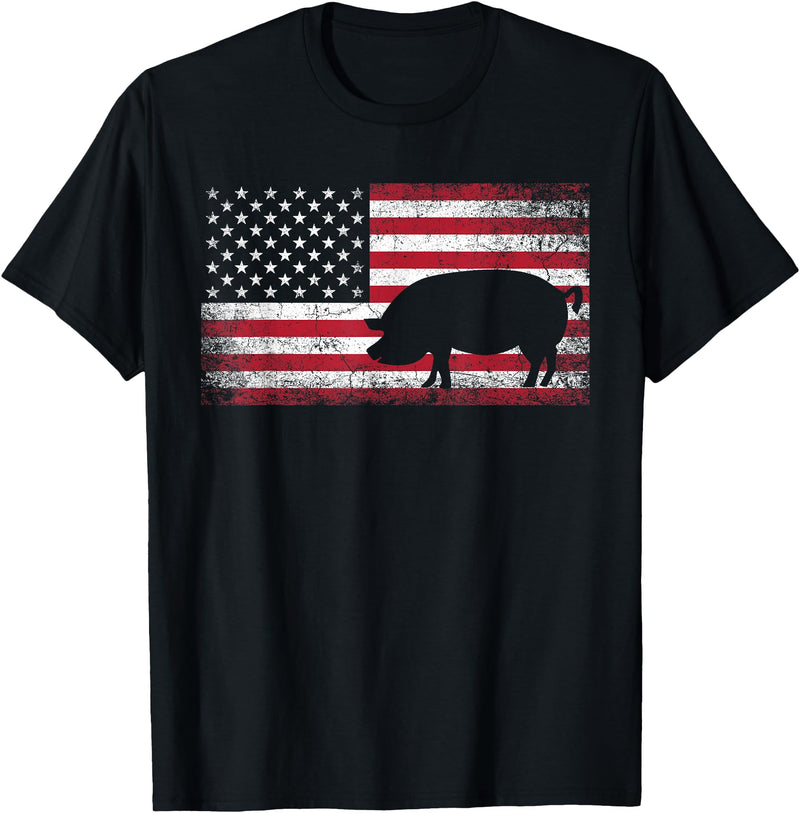 Pig Hog Farm Farmer 4th of July Shirt American Flag America T-Shirt - Black