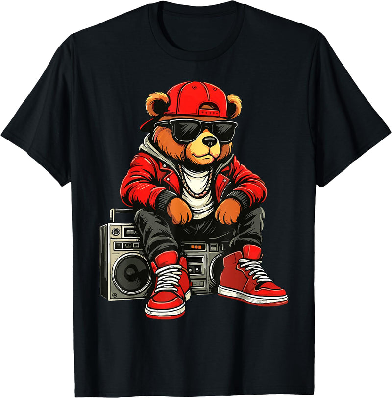 Funny Hip Hop Music lover Hip Hop Teddy Bear Rap Music T-Shirt - Black
