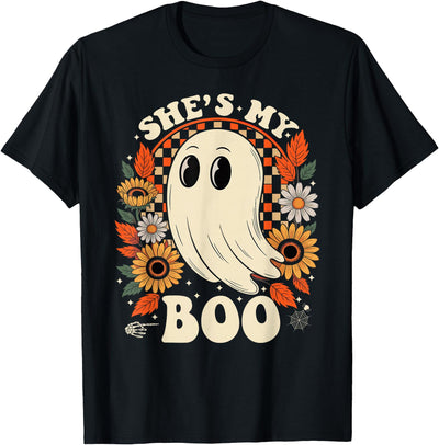 Skeleton Couple Halloween Costume Cute Couples She's My Boo Skeleton Matching Couple Halloween T-Shirt