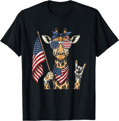 Patriotic Giraffe Sunglasses 4th of July American Flag USA T-Shirt