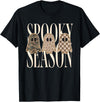 Spooky Season Ghost Halloween Shirt Spooky Season Leopard Camo Checkered Ghost Halloween Fall T-Shirt - Black