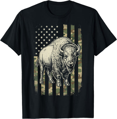 Usa Patriot American Bison Western Bufallo Bison Usa Flag T-Shirt