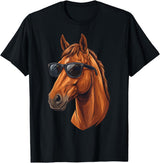 Cowboy Cowgirl Sunglasses Equestrian Rider Girl Horse Sunglasses Horse Riding T-Shirt - Black