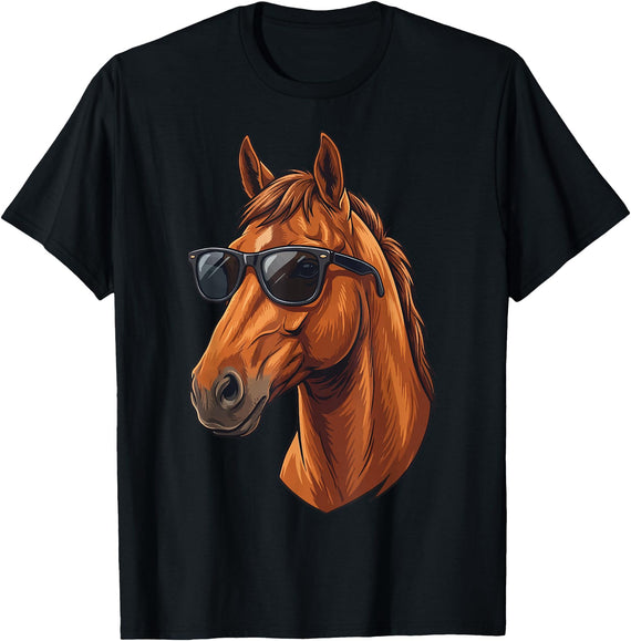 Cowboy Cowgirl Sunglasses Equestrian Rider Girl Horse Sunglasses Horse Riding T-Shirt - Black
