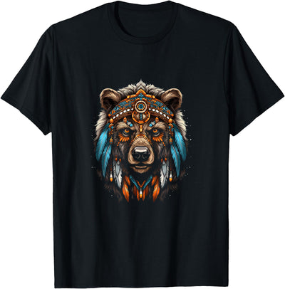 Bear Native American Indian Headdress Feather Tribal Bears T-Shirt