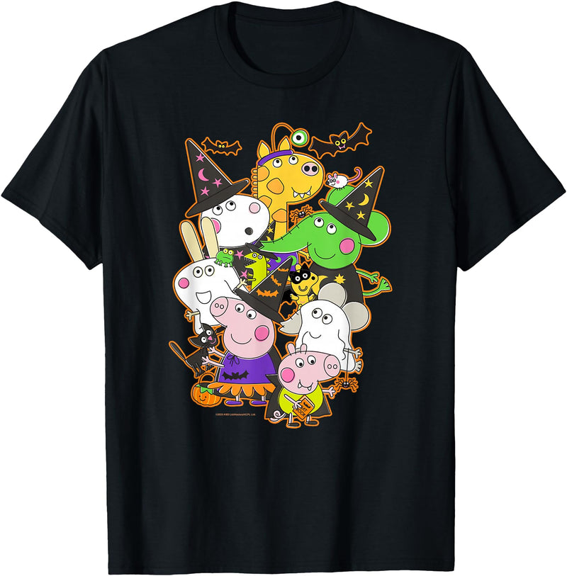 Peppa Pig Halloween Happy Costumes Group Shot T-Shirt - Black