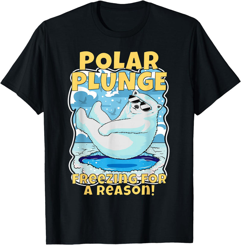 Ice Cold New Years Arctic Iceberg Freeze Swim Team Polar Plunge Freezing For A Reason! Cool Polar Bear Swimming T-Shirt - Black