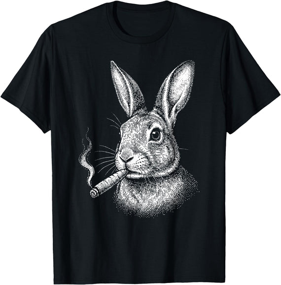Smoking Rabbit Cigarette Bunny Funny Meme Stupid Brainrot T-Shirt in Black