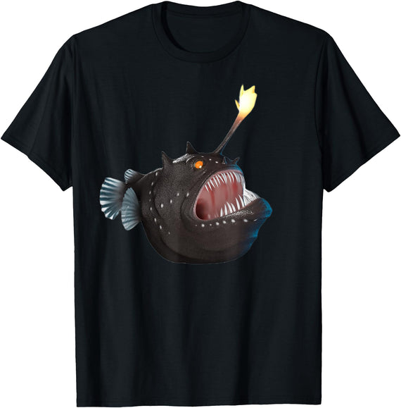 click here for better realistic Animals tees realistic Anglerfish Creatures Deep Sea Monster Angler Fish T-Shirt - Black