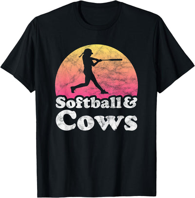 Softball and Cows Women or Girls Cow T-Shirt