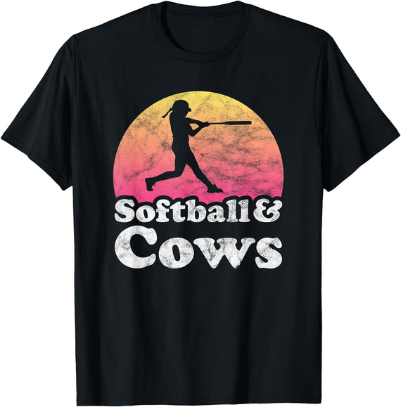 Softball and Cows Apparel Co Softball and Cows Women or Girls Cow T-Shirt - Black