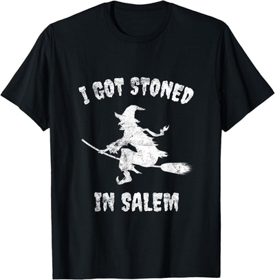 Salem Witches And Brooms Club I Got Stoned In Salem Halloween Witches Broomstick T-Shirt