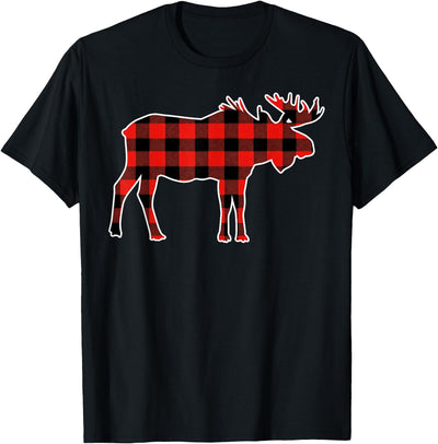 Cow Funny Moose Red Buffalo Plaid Christmas Pjs Pajama Moose T-Shirt