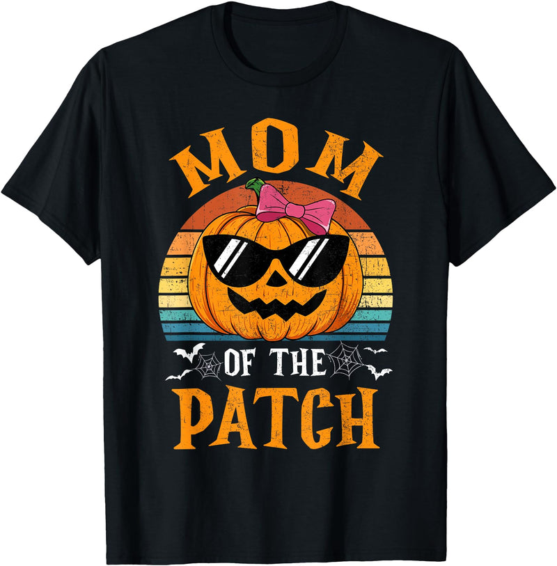 Halloween Pumpkin Patch Family Group Matching Pumpkin Mom Of The Patch Halloween Costume Family T-Shirt - Black
