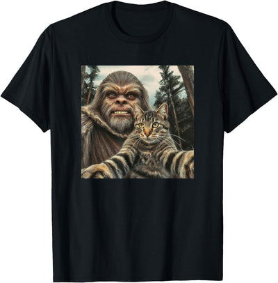 Threadrock Cat Bigfoot Sasquatch Selfie Photo Funny Retro Classic Humor T-Shirt