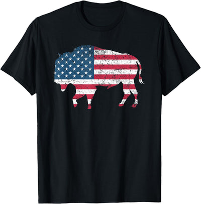 Cow American Flag Usa Buffalo Patriotic Bison T-Shirt
