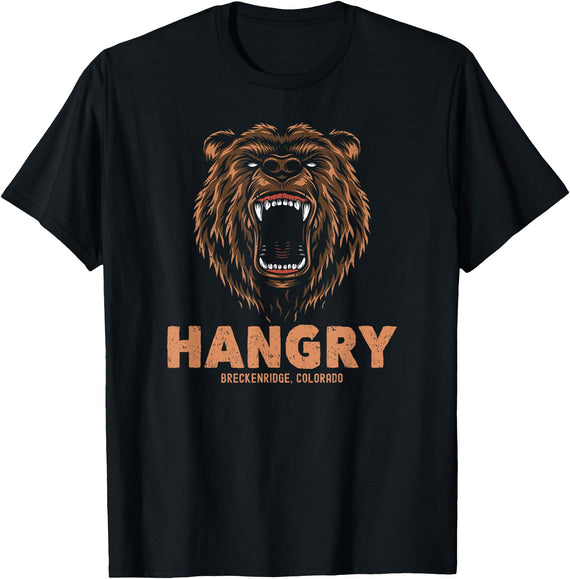 RTG Colorado Ski Snow Fun Tees and Designs Hangry Bear Breckenridge Colorado Mountains Hungry Funny T-Shirt - Black