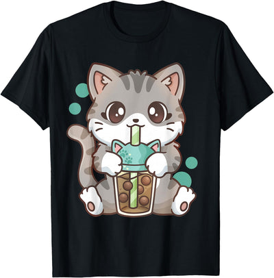 Kawaii Anime Shirts Boba Cat Bubble Tea Cat Kawaii Anime Girls Women Boys Men T-Shirt