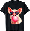 Pig Humor Designs Womens Pig Blowing Bubble Funny Pig T-Shirt - Black