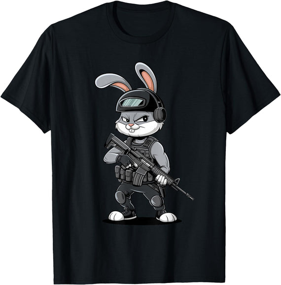 Armed Bunny Easter Military Rabbit Graphic for Men T-Shirt in Black