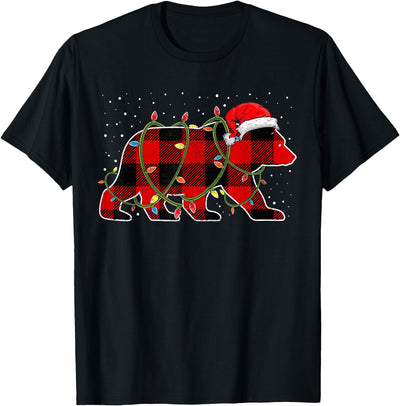 Idea Sweater Pj Red Buffalo Plaid Christmas Tree Light Bear T-Shirt