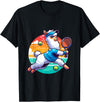 Funny Cute Animals Playing Tennis Apparel Llama Playing Tennis in Front of a Sunset T-Shirt - Black