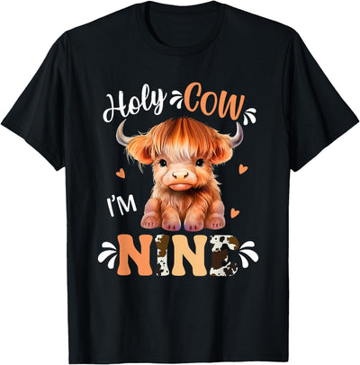 Holy Cow Im Nine Scottish Highland Cow Print 9th Birthday T-Shirt