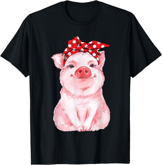 Nettes Schwein mit Kopftuch Komisch vio Cute Pig with Headscarf Funny T-Shirt - Black