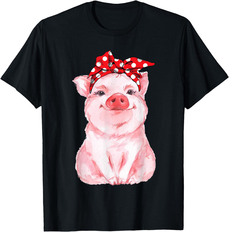 Nettes Schwein mit Kopftuch Komisch vio Cute Pig with Headscarf Funny T-Shirt - Black