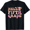 Highland Cow Print First Day of Fifth Grade Tees Hello Fifth Grade Highland Cow Back To School 5th Grade T-Shirt - Black
