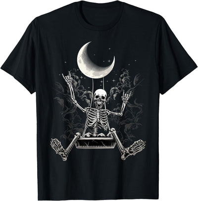 Skeleton Love Halloween Moon Skeleton Rock On Hand Spooky Halloween Rock Concerts T-Shirt