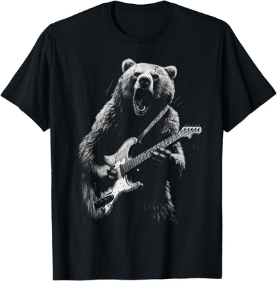 Rock Bear Playing Guitar - Funny Guitar Bear Music T-Shirt