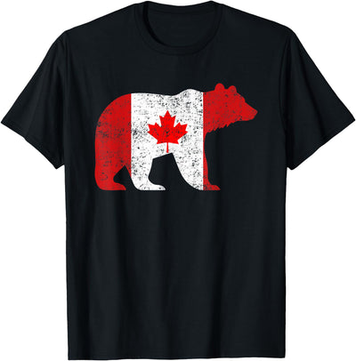 Happy Canada Day Funny Canadian Polar Bear Animal Flag Retro T-Shirt