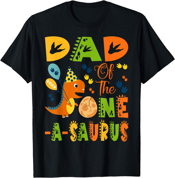 Funny T-Rex Dinosaur Birthday Boy Matching Dad of The One-A-Saurus 1St Birthday Dinosaur Party T-Shirt - Black